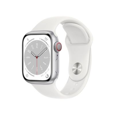 Apple Watch Series 8 GPS + Cellular, 41 mm Koperta z aluminium w kolorze srebrnym z paskiem sportowym w kolorze białym - regular