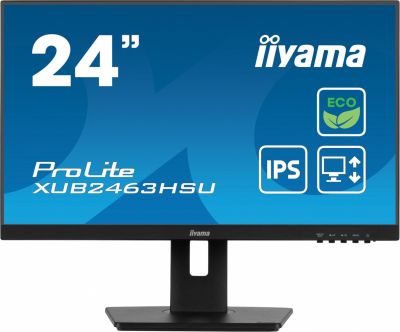 IIYAMA 23.8 cala ProLite XUB2463HSU-B1 IPS,100HZ,ECO,3ms,SLIM,HDMI,DP,2x USB3.22x2W,HAS(150mm),TCO,EPEAT